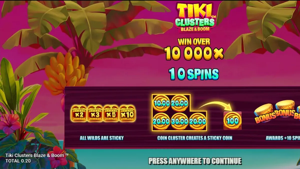 Tiki Clusters Blaze & Boom slot com tema tropical e máscaras Tiki